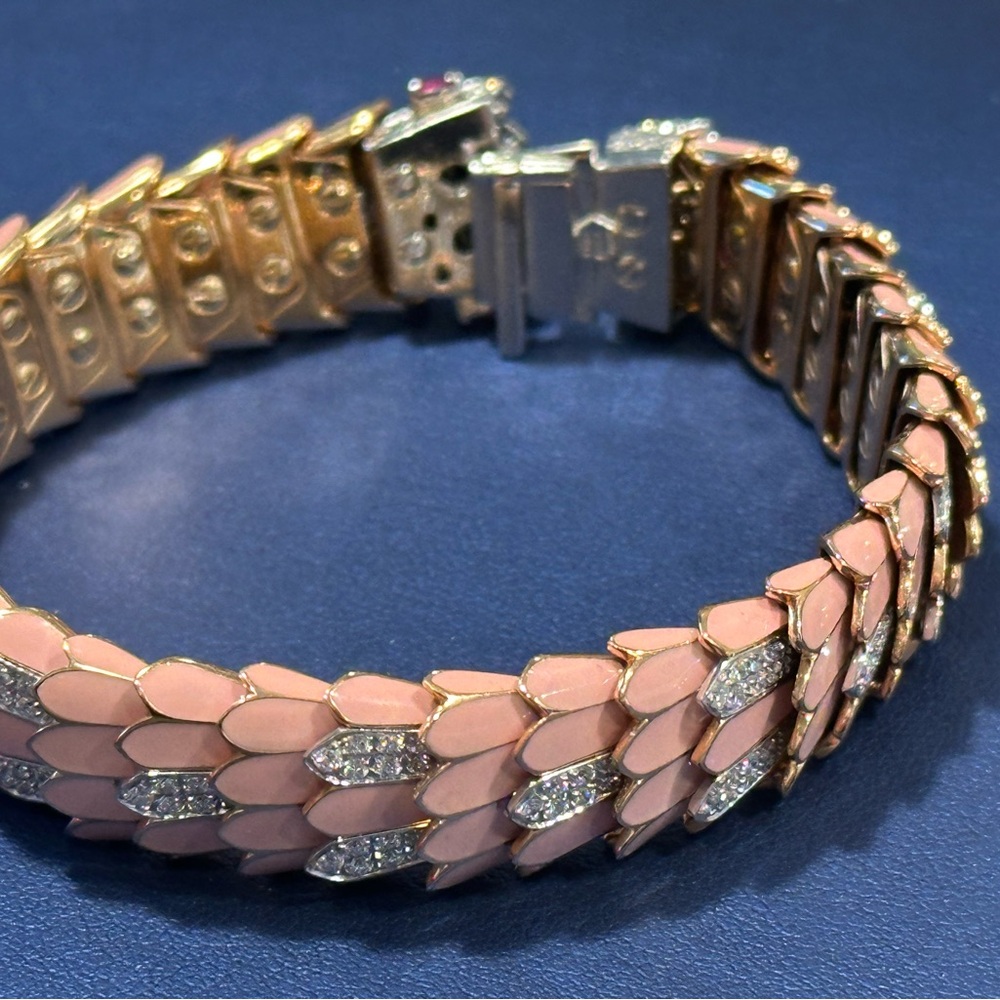 Pink Roberto Coin Cobra 18KT PINK Enamel & Diamond Bracelet 7”